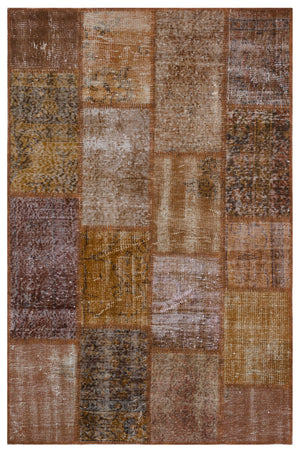 Brown Over Dyed Patchwork Unique Rug 3'11'' x 5'11'' ft 120 x 180 cm