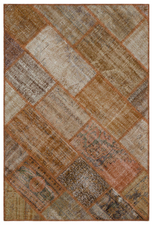 Brown Over Dyed Patchwork Unique Rug 3'11'' x 5'11'' ft 120 x 180 cm