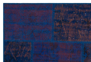 Blue Over Dyed Patchwork Unique Rug 3'11'' x 5'11'' ft 120 x 180 cm