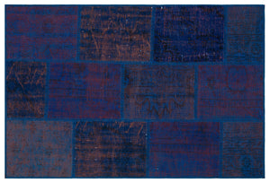 Blue Over Dyed Patchwork Unique Rug 3'11'' x 5'11'' ft 120 x 180 cm