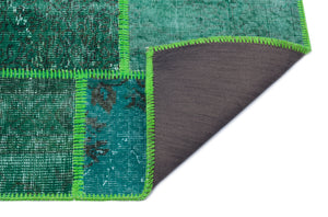 Green Over Dyed Patchwork Unique Rug 3'11'' x 5'11'' ft 120 x 180 cm