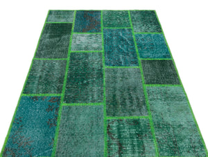 Green Over Dyed Patchwork Unique Rug 3'11'' x 5'11'' ft 120 x 180 cm