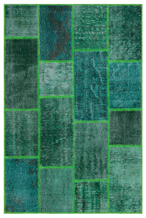 Green Over Dyed Patchwork Unique Rug 3'11'' x 5'11'' ft 120 x 180 cm