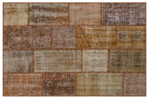Brown Over Dyed Patchwork Unique Rug 3'11'' x 5'11'' ft 120 x 180 cm