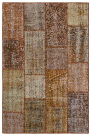 Brown Over Dyed Patchwork Unique Rug 3'11'' x 5'11'' ft 120 x 180 cm