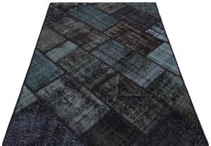 Black Over Dyed Patchwork Unique Rug 3'11'' x 5'11'' ft 120 x 180 cm