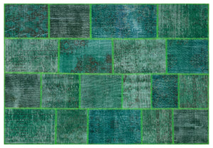 Green Over Dyed Patchwork Unique Rug 5'3'' x 7'7'' ft 160 x 230 cm