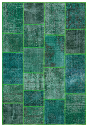 Green Over Dyed Patchwork Unique Rug 5'3'' x 7'7'' ft 160 x 230 cm