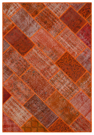 Orange Over Dyed Patchwork Unique Rug 5'3'' x 7'7'' ft 160 x 230 cm