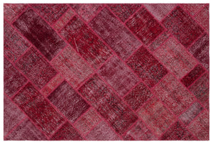 Red Over Dyed Patchwork Unique Rug 5'3'' x 7'7'' ft 160 x 230 cm