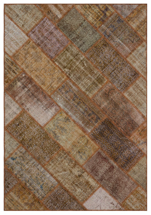 Brown Over Dyed Patchwork Unique Rug 5'3'' x 7'7'' ft 160 x 230 cm