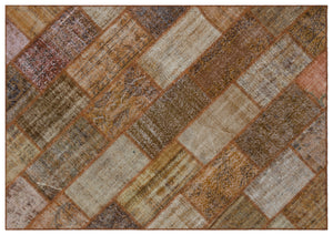 Brown Over Dyed Patchwork Unique Rug 5'3'' x 7'7'' ft 160 x 230 cm