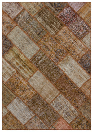 Brown Over Dyed Patchwork Unique Rug 5'3'' x 7'7'' ft 160 x 230 cm