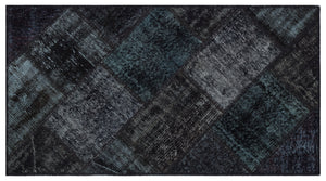 Black Over Dyed Patchwork Unique Rug 2'7'' x 4'11'' ft 80 x 150 cm