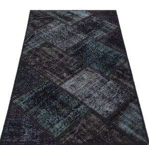 Black Over Dyed Patchwork Unique Rug 2'7'' x 4'11'' ft 80 x 150 cm