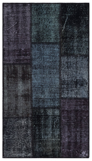 Black Over Dyed Patchwork Unique Rug 2'7'' x 4'11'' ft 80 x 150 cm