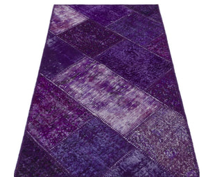 Purple Over Dyed Patchwork Unique Rug 2'7'' x 4'11'' ft 80 x 150 cm
