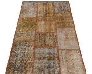 Brown Over Dyed Patchwork Unique Rug 2'7'' x 4'11'' ft 80 x 150 cm