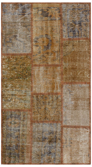 Brown Over Dyed Patchwork Unique Rug 2'7'' x 4'11'' ft 80 x 150 cm