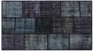 Black Over Dyed Patchwork Unique Rug 2'7'' x 4'11'' ft 80 x 150 cm