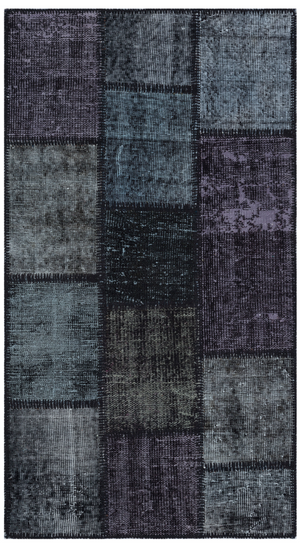 Black Over Dyed Patchwork Unique Rug 2'7'' x 4'11'' ft 80 x 150 cm