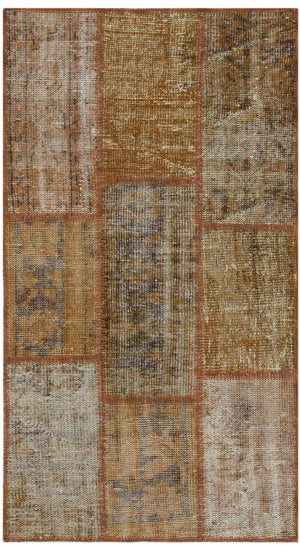 Brown Over Dyed Patchwork Unique Rug 2'7'' x 4'11'' ft 80 x 150 cm