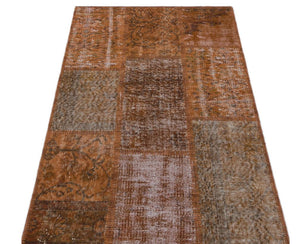 Brown Over Dyed Patchwork Unique Rug 2'7'' x 4'11'' ft 80 x 150 cm