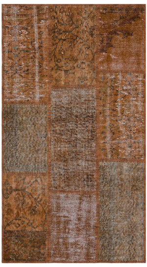 Brown Over Dyed Patchwork Unique Rug 2'7'' x 4'11'' ft 80 x 150 cm