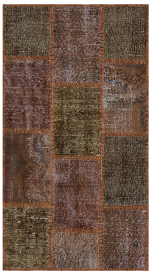 Brown Over Dyed Patchwork Unique Rug 2'7'' x 4'11'' ft 80 x 150 cm