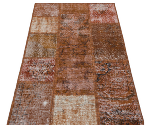 Brown Over Dyed Patchwork Unique Rug 2'7'' x 4'11'' ft 80 x 150 cm