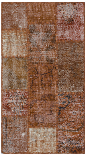 Brown Over Dyed Patchwork Unique Rug 2'7'' x 4'11'' ft 80 x 150 cm