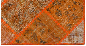 Orange Over Dyed Patchwork Unique Rug 2'7'' x 4'11'' ft 80 x 150 cm