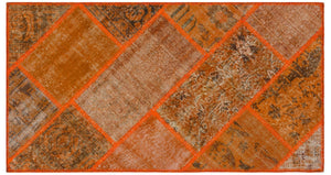 Orange Over Dyed Patchwork Unique Rug 2'7'' x 4'11'' ft 80 x 150 cm