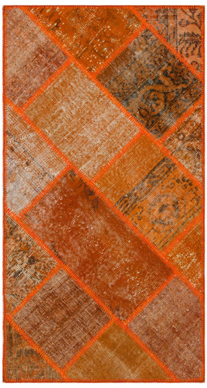 Orange Over Dyed Patchwork Unique Rug 2'7'' x 4'11'' ft 80 x 150 cm