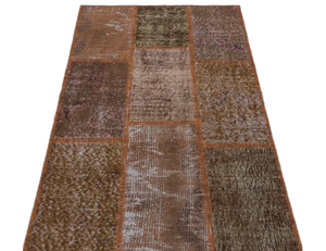 Brown Over Dyed Patchwork Unique Rug 2'7'' x 4'11'' ft 80 x 150 cm