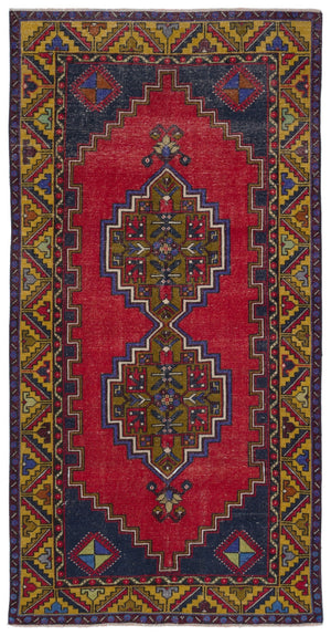 Natural Anatolium Turkish Vintage Rug 3'8'' x 7'3'' ft 113 x 222 cm