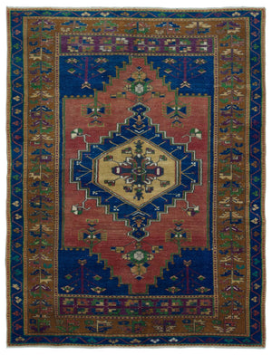 Natural Anatolium Turkish Vintage Rug 4'4'' x 5'9'' ft 133 x 175 cm
