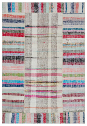 Striped Over Dyed Kilim Patchwork Unique Rug 5'3'' x 7'7'' ft 161 x 232 cm
