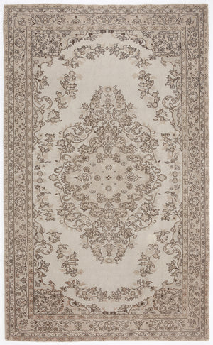 Beige Over Dyed Vintage Rug 5'8'' x 9'2'' ft 173 x 280 cm