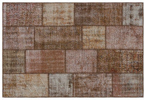 Brown Over Dyed Patchwork Unique Rug 4'0'' x 5'10'' ft 122 x 179 cm