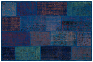 Blue Over Dyed Patchwork Unique Rug 3'11'' x 5'11'' ft 120 x 180 cm