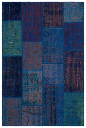 Blue Over Dyed Patchwork Unique Rug 3'11'' x 5'11'' ft 120 x 180 cm