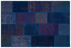 Blue Over Dyed Patchwork Unique Rug 3'11'' x 5'11'' ft 120 x 180 cm