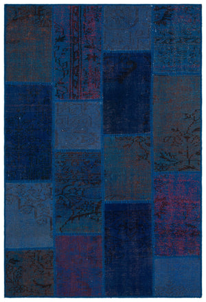 Blue Over Dyed Patchwork Unique Rug 3'11'' x 5'11'' ft 120 x 180 cm
