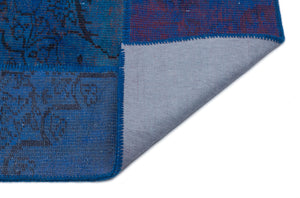 Blue Over Dyed Patchwork Unique Rug 3'11'' x 5'11'' ft 120 x 180 cm
