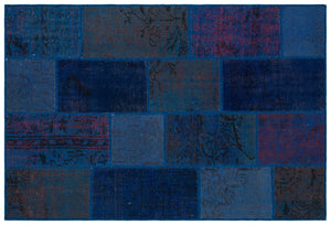Blue Over Dyed Patchwork Unique Rug 3'11'' x 5'11'' ft 120 x 180 cm