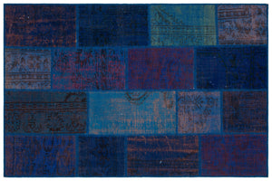 Blue Over Dyed Patchwork Unique Rug 3'11'' x 5'11'' ft 120 x 180 cm