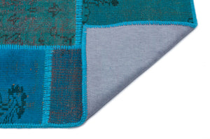 Turquoise  Over Dyed Patchwork Unique Rug 3'11'' x 5'11'' ft 120 x 180 cm