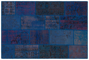 Blue Over Dyed Patchwork Unique Rug 3'11'' x 5'11'' ft 120 x 180 cm