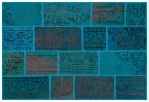 Turquoise  Over Dyed Patchwork Unique Rug 3'11'' x 5'11'' ft 120 x 180 cm